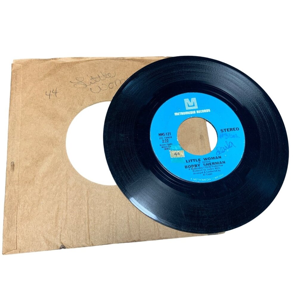 Bobby Sherman "Little Woman" & " One Too Many Mornings" 7" Vinyl 45 Record